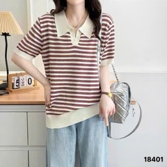 Áo Polo len sọc 00288 BIGSIZE Quảng Châu chát đẹp- 18401- Nâu