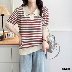 Áo Polo len sọc 00288 BIGSIZE Quảng Châu chát đẹp- 18401- Nâu