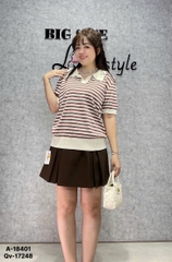 Áo Polo len sọc 00288 BIGSIZE Quảng Châu chát đẹp- 18401- Nâu
