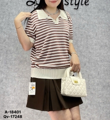 Áo Polo len sọc 00288 BIGSIZE Quảng Châu chát đẹp- 18401- Nâu