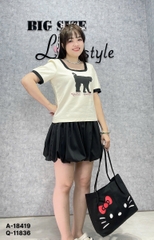 Áo cổ vuông BIGSIZE QCCC chất đẹp hình mèo cotton mềm co giãn nhiều - 18419