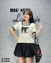 Áo cổ vuông BIGSIZE QCCC chất đẹp hình mèo cotton mềm co giãn nhiều - 18419