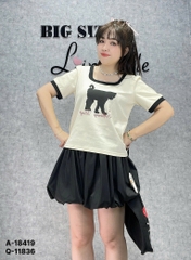 Áo cổ vuông BIGSIZE QCCC chất đẹp hình mèo cotton mềm co giãn nhiều - 18419