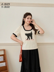 Áo cổ vuông BIGSIZE QCCC chất đẹp hình mèo cotton mềm co giãn nhiều - 18419