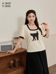 Áo cổ vuông BIGSIZE QCCC chất đẹp hình mèo cotton mềm co giãn nhiều - 18419