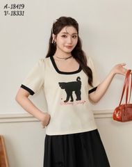 Áo cổ vuông BIGSIZE QCCC chất đẹp hình mèo cotton mềm co giãn nhiều - 18419