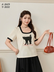 Áo cổ vuông BIGSIZE QCCC chất đẹp hình mèo cotton mềm co giãn nhiều - 18419