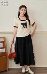 Áo cổ vuông BIGSIZE QCCC chất đẹp hình mèo cotton mềm co giãn nhiều - 18419