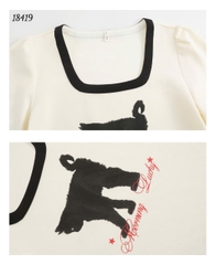 Áo cổ vuông BIGSIZE QCCC chất đẹp hình mèo cotton mềm co giãn nhiều - 18419