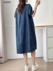 18488 Đầm Jean cổ V nút 00400