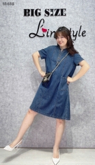 18488 Đầm Jean cổ V nút 00400