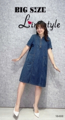 18488 Đầm Jean cổ V nút 00400