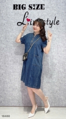 18488 Đầm Jean cổ V nút 00400