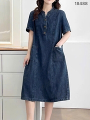 18488 Đầm Jean cổ V nút 00400