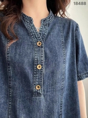 18488 Đầm Jean cổ V nút 00400
