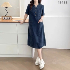 18488 Đầm Jean cổ V nút 00400