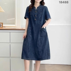 18488 Đầm Jean cổ V nút 00400