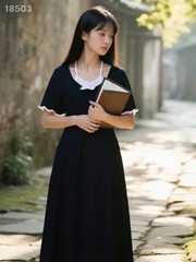 S-0020- 18503--Đầm cổ yếm- 00440 Đen D.ĐẠI Tiec Tiệc