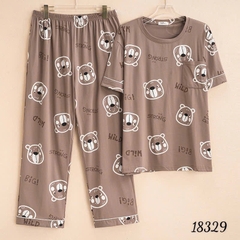 Bộ dài BIGSIZE QCCC thun cotton mịn đẹp loại 1, SD.TN DAI 100kg- 110kg,Cổ tròn #6607 18329-  NÂU