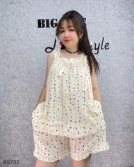 Đồ Bộ 2 dây Ss.2d bèo vải - Họa tiết TIM li ti - 65731