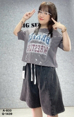 Áo  CROP chữ Ling  lửng BIGSIZE QCCC chất đẹp - 833