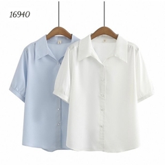 Sơ mi vải lụa BIG SIZE QC màu trơn Tay ngắn- 16940- TRẮNG