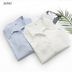 Sơ mi vải lụa BIG SIZE QC màu trơn Tay ngắn- 16940- TRẮNG