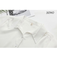 Sơ mi vải lụa BIG SIZE QC màu trơn Tay ngắn- 16940- TRẮNG