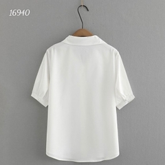Sơ mi vải lụa BIG SIZE QC màu trơn Tay ngắn- 16940- TRẮNG