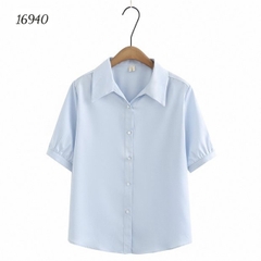 Sơ mi vải lụa BIG SIZE QC màu trơn Tay ngắn - 16940- XANH