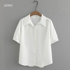 Sơ mi vải lụa BIG SIZE QC màu trơn Tay ngắn- 16940- TRẮNG