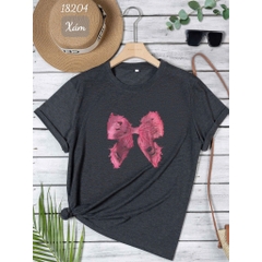 Áo thun BIGSIZE Quảng Châu size LỚN size ĐẠI hình Nơ Hồng dễ thương - 18204 - XÁM