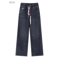 Quần Jean Culottes ống Suông BIGSIZE Quảng Châu lưng cao LT phối dây đôi chất jean co giãn - 18227 -  XÁM