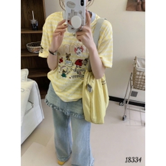 Áo thun BIGSIZE Quảng Châu 00288 OVS thun sọc hình thêu Happy- 18334