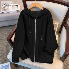 Áo khoác Hoodies BIGSIZE Quảng Châu trơn màu BASIC - 17983 ĐEN