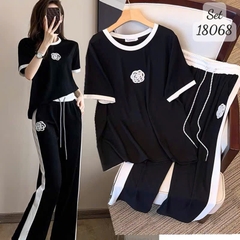 Set bộ Dài 9 tấc BIGSIZE Quảng Châu thêu hoa C.nel, quần sọc trắng, chất đẹp - 18068