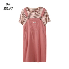 NEW.10- 18073 SY. Set A.sọc + yếm 00560 HỒNG
