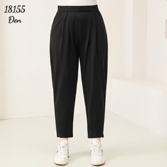 Quần tây Baggy 9 tấc BIGSIZE Quảng Châu ĐẠI lưng thun LT cạp cao, chất đẹp 1 nút - 18155- ĐEN