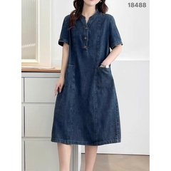 18488 Đầm Jean cổ V nút 00400