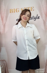 Sơ mi vải lụa BIG SIZE QC màu trơn Tay ngắn- 16940- TRẮNG