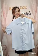 Sơ mi vải lụa BIG SIZE QC màu trơn Tay ngắn - 16940- XANH