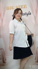 Sơ mi vải lụa BIG SIZE QC màu trơn Tay ngắn- 16940- TRẮNG