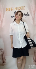 Sơ mi vải lụa BIG SIZE QC màu trơn Tay ngắn- 16940- TRẮNG