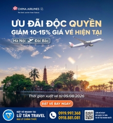 China Airlines giảm 15% vé Hà Nội - Đài Bắc 2026