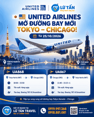 United Airlines mở chặng Tokyo Narita - Chicago từ 25/10