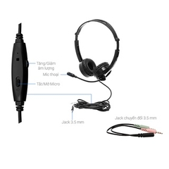 Tai Nghe Có Dây Chụp Tai Rapoo H100 (Black) - Thiết Kế Tối Ưu Cho Cảm Giác Êm Tai