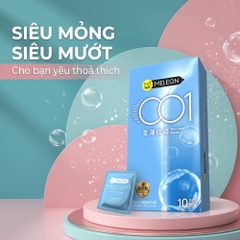Bao cao su Meleon 001 Thin And Moist siêu mỏng nhiều gel hộp 10 chiếc