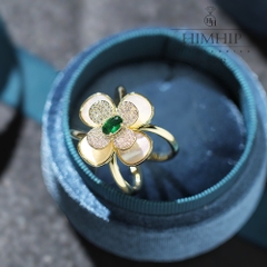 Cài Khăn 4 Chấu HimHip Size To Hoa 4 Cánh Nhụy Xanh Sang Trọng HKCC Đính Phale