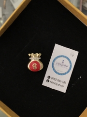 Pin Cài Áo HimHip Mèo Và Túi Thần Tài May Mắn HKCC Đính Phale 1,5cm