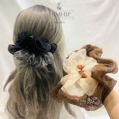 Scrunchies HimHip Bản To Phối Vải Voan Nhún Viền Ren Sang Trọng ~ 25cm